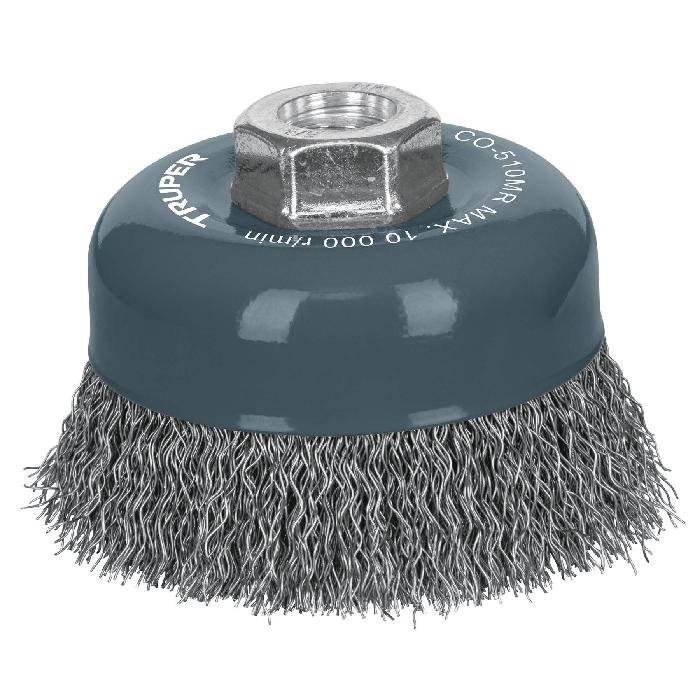 100858.jpg Carda copa 4' alambre ondulado fino, Multi-rosca, Truper - Image 1