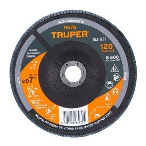 Disco laminado 7', grano 120 centro 7/8', fibra, TRUPER