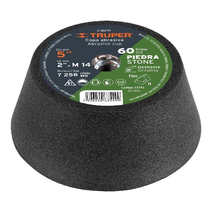 13793.jpg Copa desbaste de piedra 5' grano 60, eje M14, Truper - Image 1