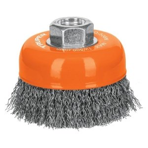 Carda copa 3' alambre ondulado fino, eje M14, Truper 14180