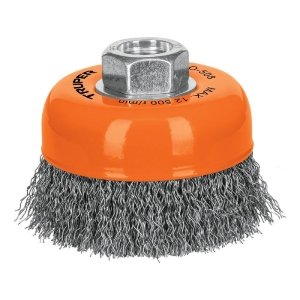 Carda copa 3' alambre ondulado fino, eje 5/8'-11, Truper 14182