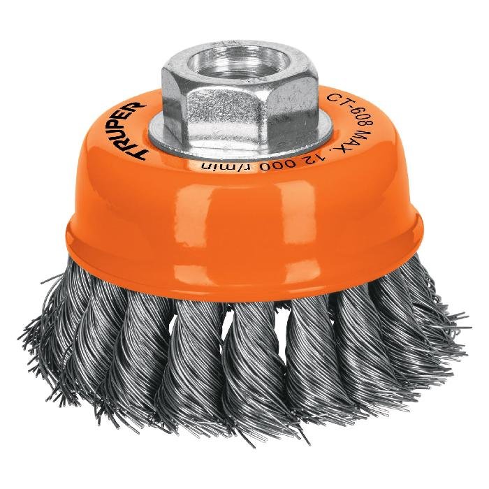 14186.jpg Carda copa 3' alambre trenzado fino, eje 5/8'-11, Truper 14186 - Image 1