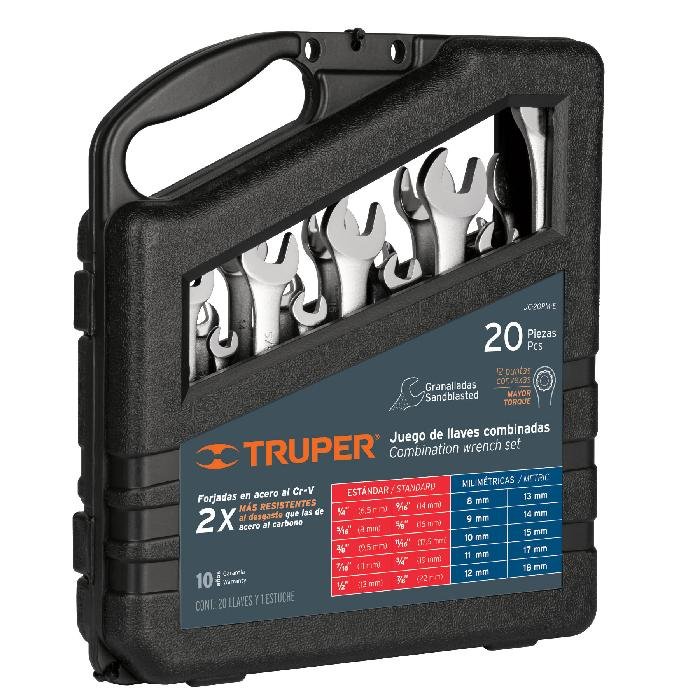 15798.jpg Juego de 20 llaves combinadas std y mm granalladas, Truper 15798 - Image 1