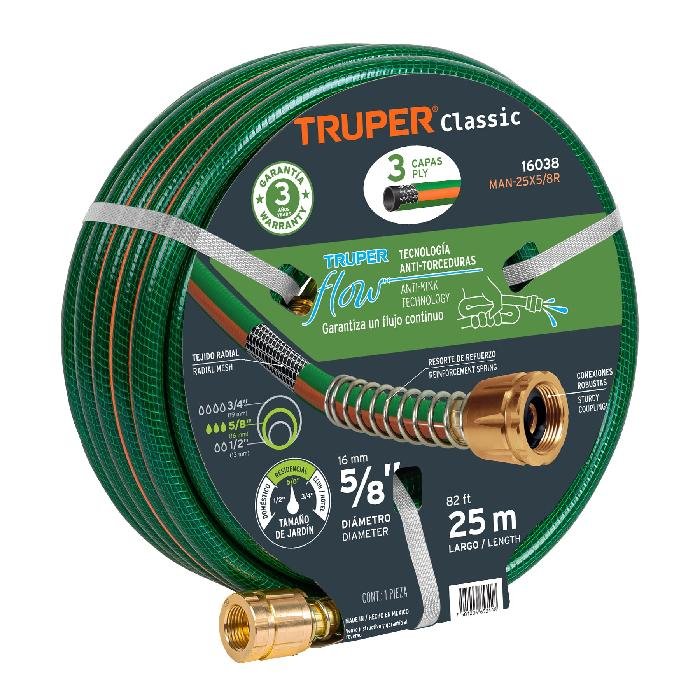 16038.jpg Manguera 5/8' reforzada 3 capas 25 m conexiones de metal - Image 1