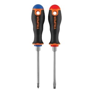Dúo de desarmadores 3/16' x 4' mango Comfort Grip, Truper 19623
