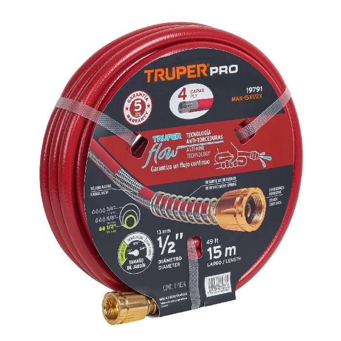 19791.jpg Manguera 1/2' super reforzada 4 capas 15 m conexiones metal 19791 - Image 1