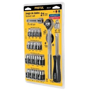 Juego de 21 herramientas 1/4' y 3/8' para mecánico, Pretul 21162