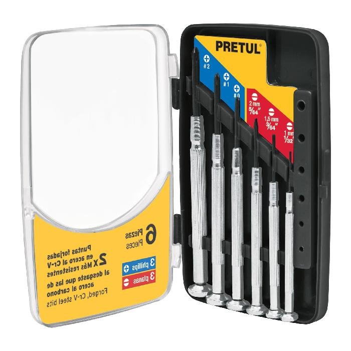 21382.jpg Juego con 6 desarmadores de precisión mango metálico, Pretul 21382 - Image 1