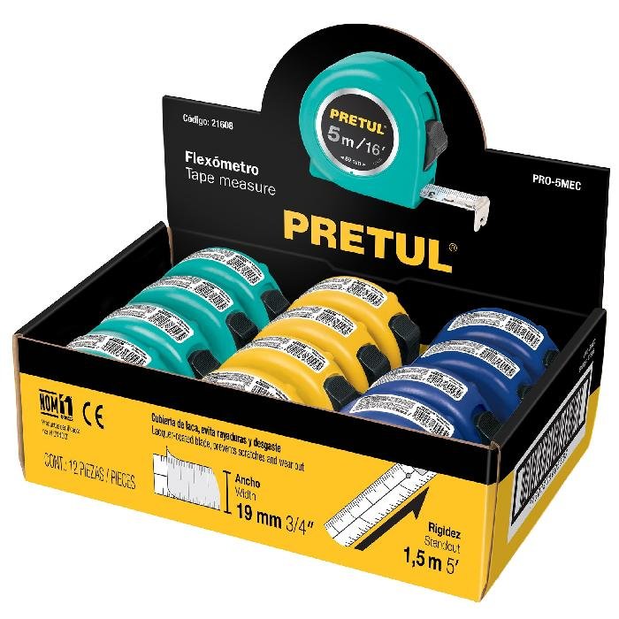 21608.jpg Flexómetro 5 m cinta 19 mm, display box con 12 pzas, Pretul 21608 - Image 1