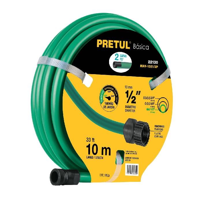 22130.jpg Manguera verde 1/2' 2 capas 10m conexiones plásticas, Pretul 22130 - Image 1