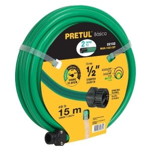 Manguera verde 1/2' 2 capas 15m conexiones plásticas, Pretul 22132