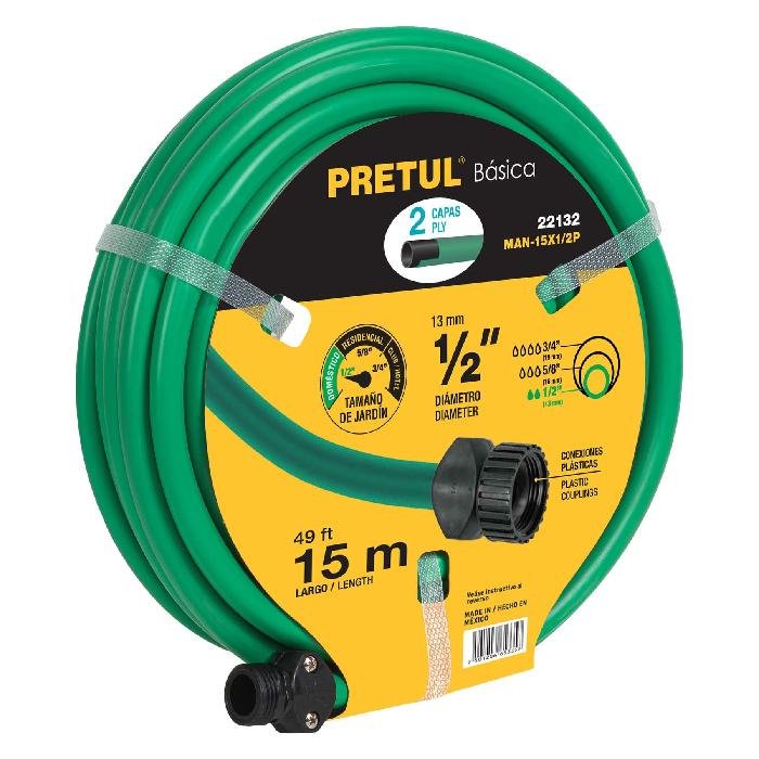22132.jpg Manguera verde 1/2' 2 capas 15m conexiones plásticas, Pretul 22132 - Image 1