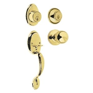 Jaladera, perilla y cerrojo llave, latón brillante, Basic 23670