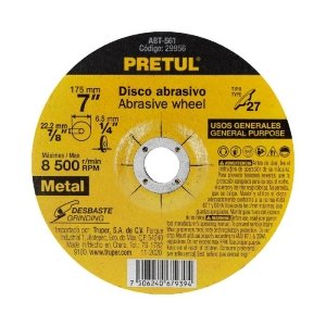 Disco Tipo 27 de 7' x 6.2 mm desbaste de metal, Pretul 29956