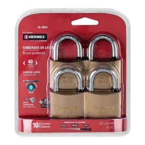Blíster con 4 candados de latón de 40mm con gancho corto 43445