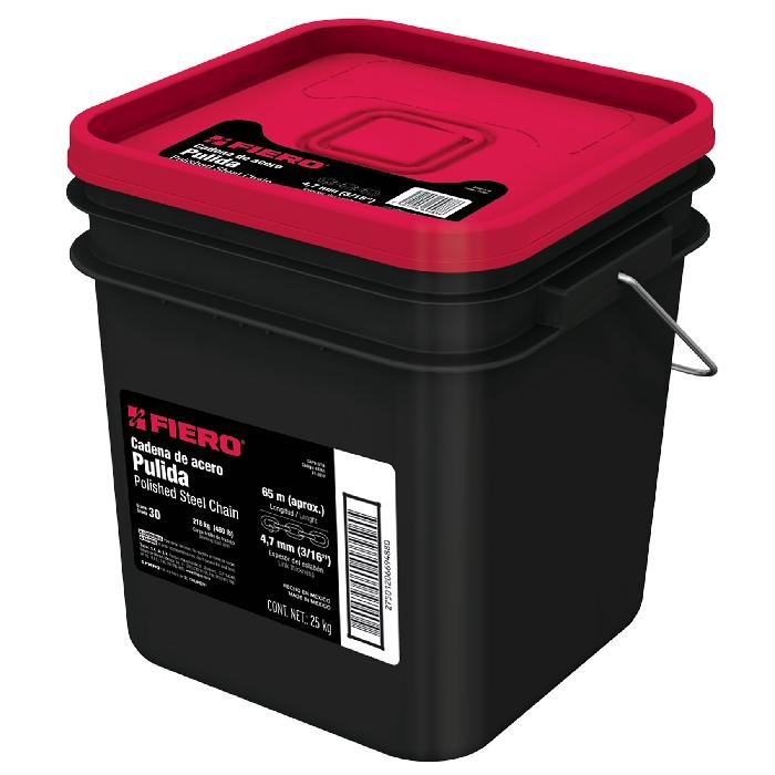 44261.jpg Metro de cadena pulida de 3/16', 65 m en cubeta, Fiero 44261 - Image 1