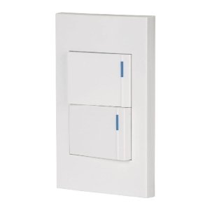 Placa armada 2interruptores 1de 3vías,1.5mod,Española blanco 45601