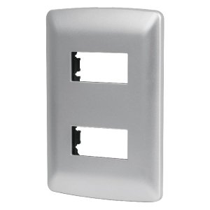 Placa 2 módulos de ABS, línea italiana, color plata, Volteck 46398