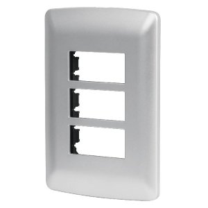 Placa 3 módulos de ABS, línea italiana, color plata, Volteck 46399