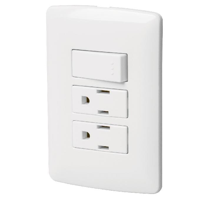 46457.jpg Placa armada 2 contactos e interruptor,blanco,línea Italiana 46457 - Image 1