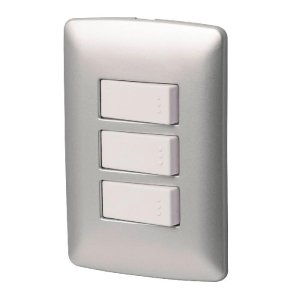 Placa armada 2 interruptores 1escalera, plata,línea Italiana 46483