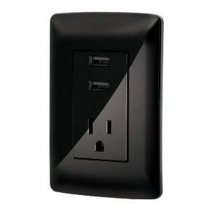 Contacto aterrizado + 2 puertos USB, negro, línea Italiana 47590