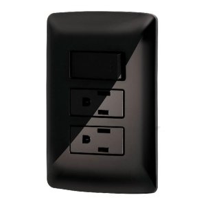 Placa armada 2 contactos e interruptor,negro, línea Italiana 47593