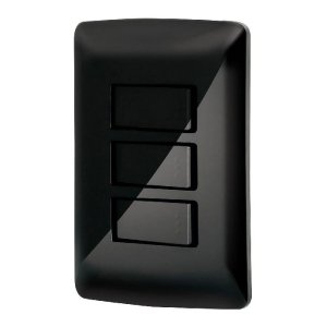 Placa armada 2 interruptores 1 escalera negro,línea Italiana 47596