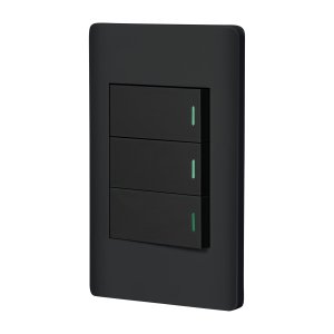 Placa armada negra 3 interruptores 1 módulo, Lisboa, Volteck 47889