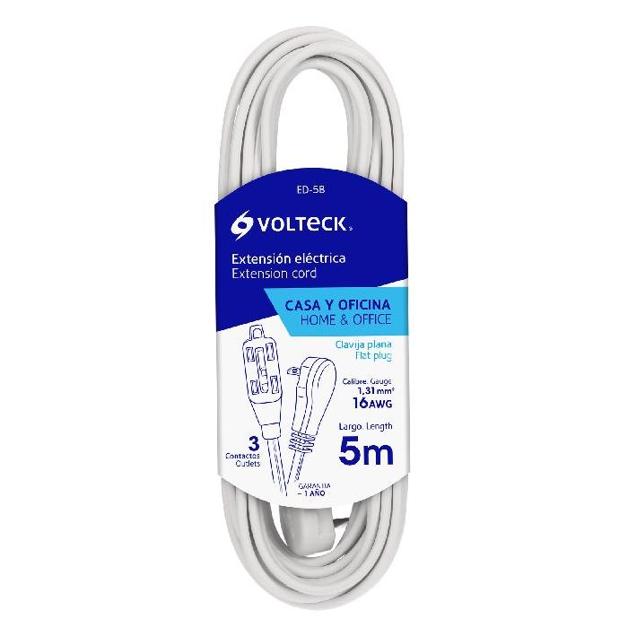 48018.jpg Extensión eléctrica doméstica 5 m blanca con clavija plana 48018 - Image 1