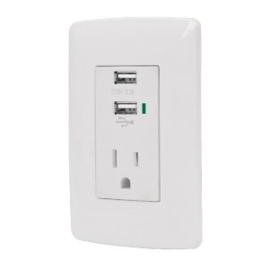 Contacto aterrizado + 2 puertos USB, blanco, línea Italiana 48065