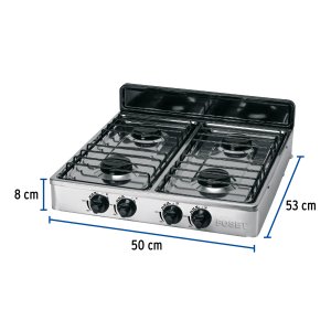Parrilla de gas de sobreponer 4 quemadores, inox, Foset 48235