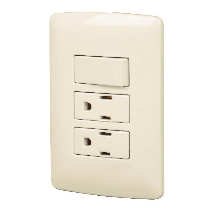 48668.jpg Placa armada 2 contactos e interruptor,marfil,línea Italiana 48668 - Image 1