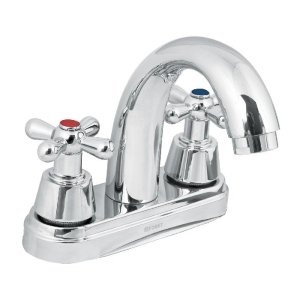 Mezcladora cromo 4' para lavabo, nariz curva, cruceta, Aqua 49692