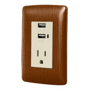 Contacto aterrizado + 2 puertos USB, madera, línea Italiana 49814