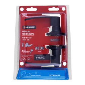 Cerradura manija, cilindro latón, negro, recámara, Hermex 49852