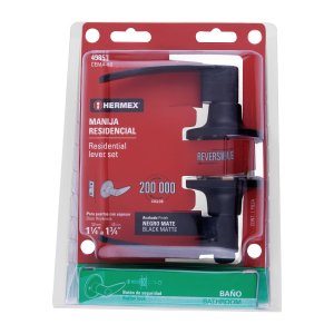 Cerradura manija, cilindro latón, negro, baño, Hermex 49853