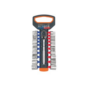 Juego de dados mm y std con matraca, cuadro 3/8', Truper